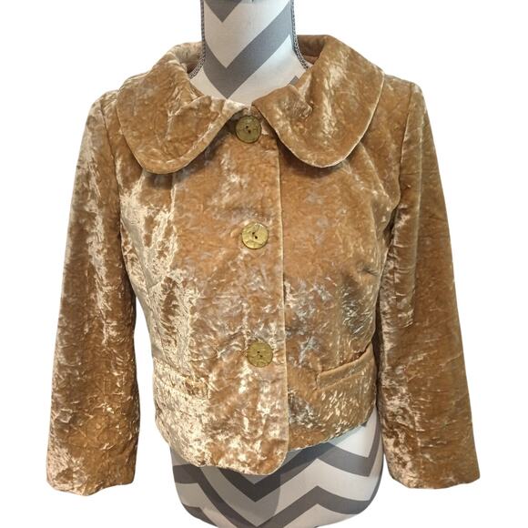 Bloomingdale's Vintage Crushed Velvet Formal Blazer Jacket Gold Womens 8 - Picture 1 of 12